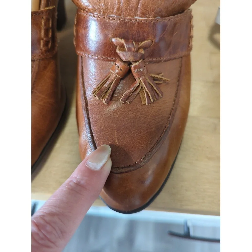 Born Nance 9.5‎ Women's Cognac Brown Penny loafer Tassled Heel Leather Western